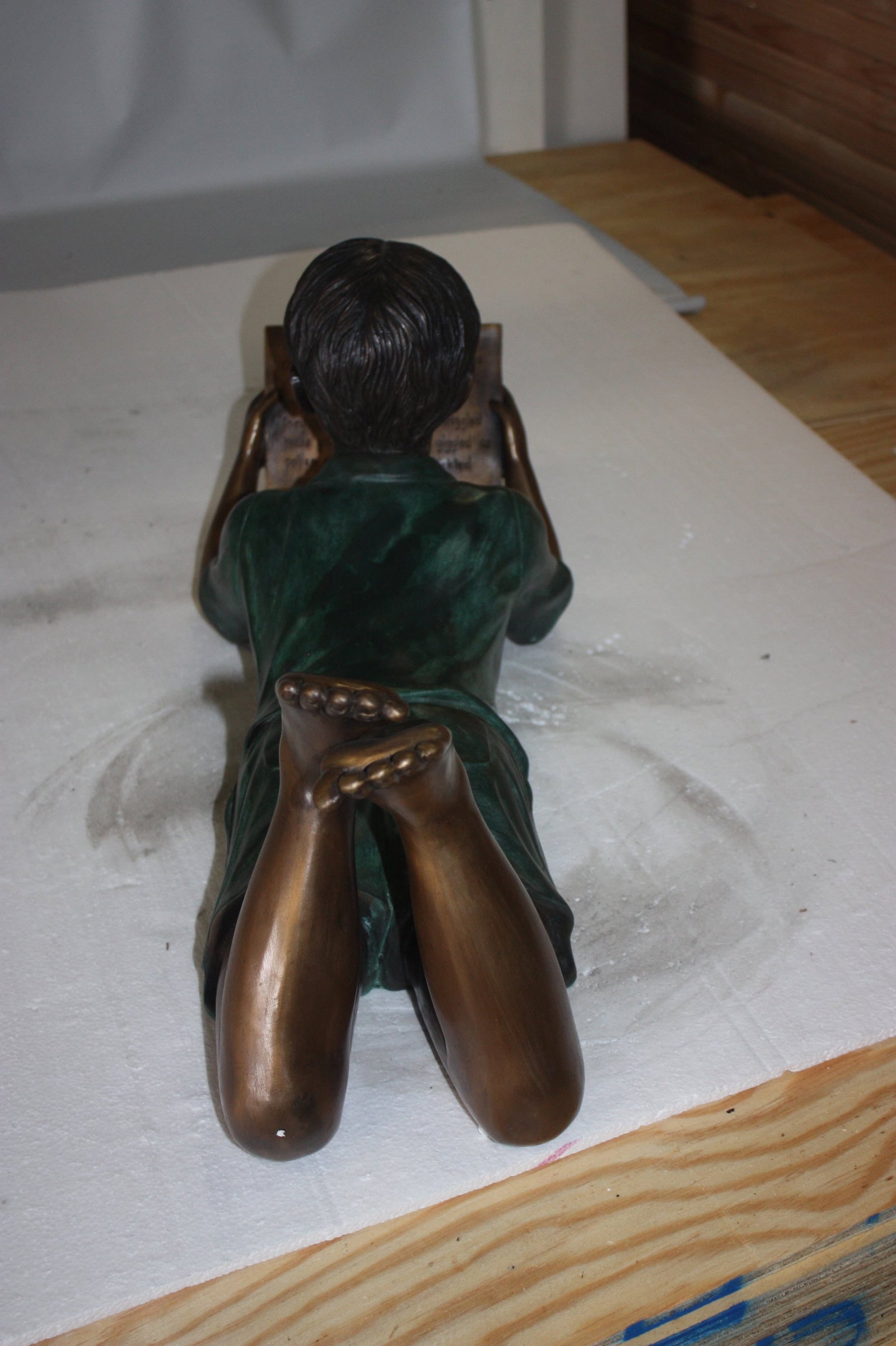 Boy Laying Reading Book Bronze Statue - 11"H. - 5