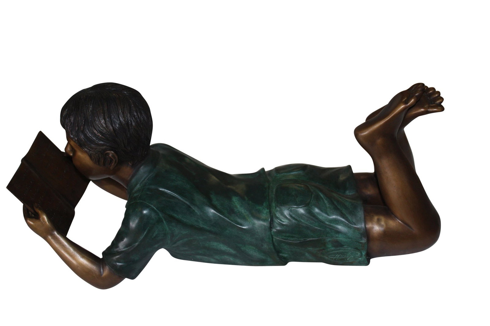 Boy Laying Reading Book Bronze Statue - 11"H. - 6