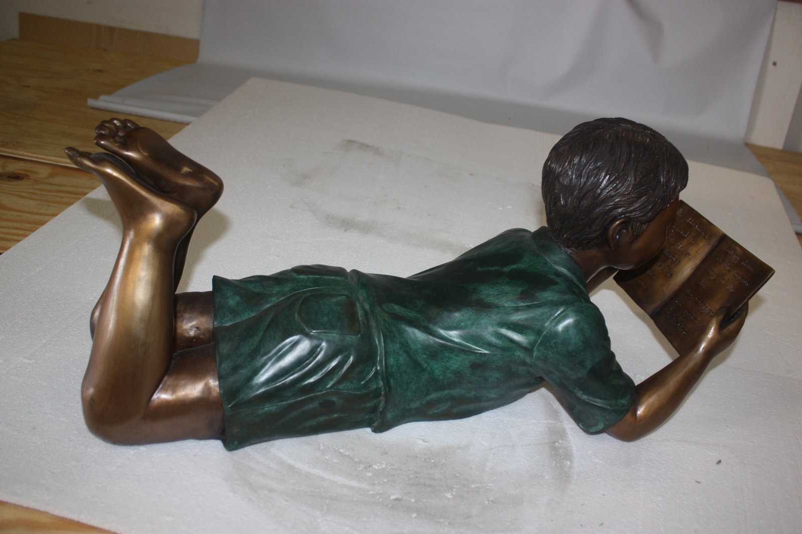 Boy Laying Reading Book Bronze Statue - 11"H. - 8
