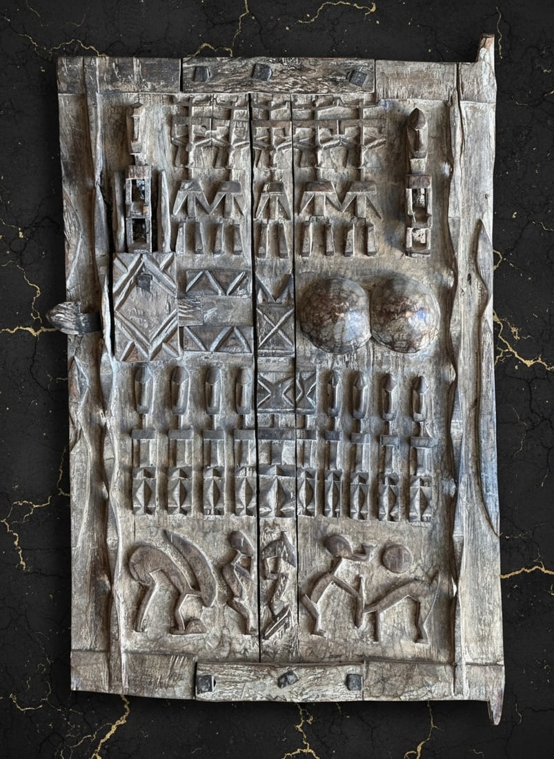 Antique Hand-Carved Dogon Wood Door 16x25 West African Tribal Wall Art (1 of 7)