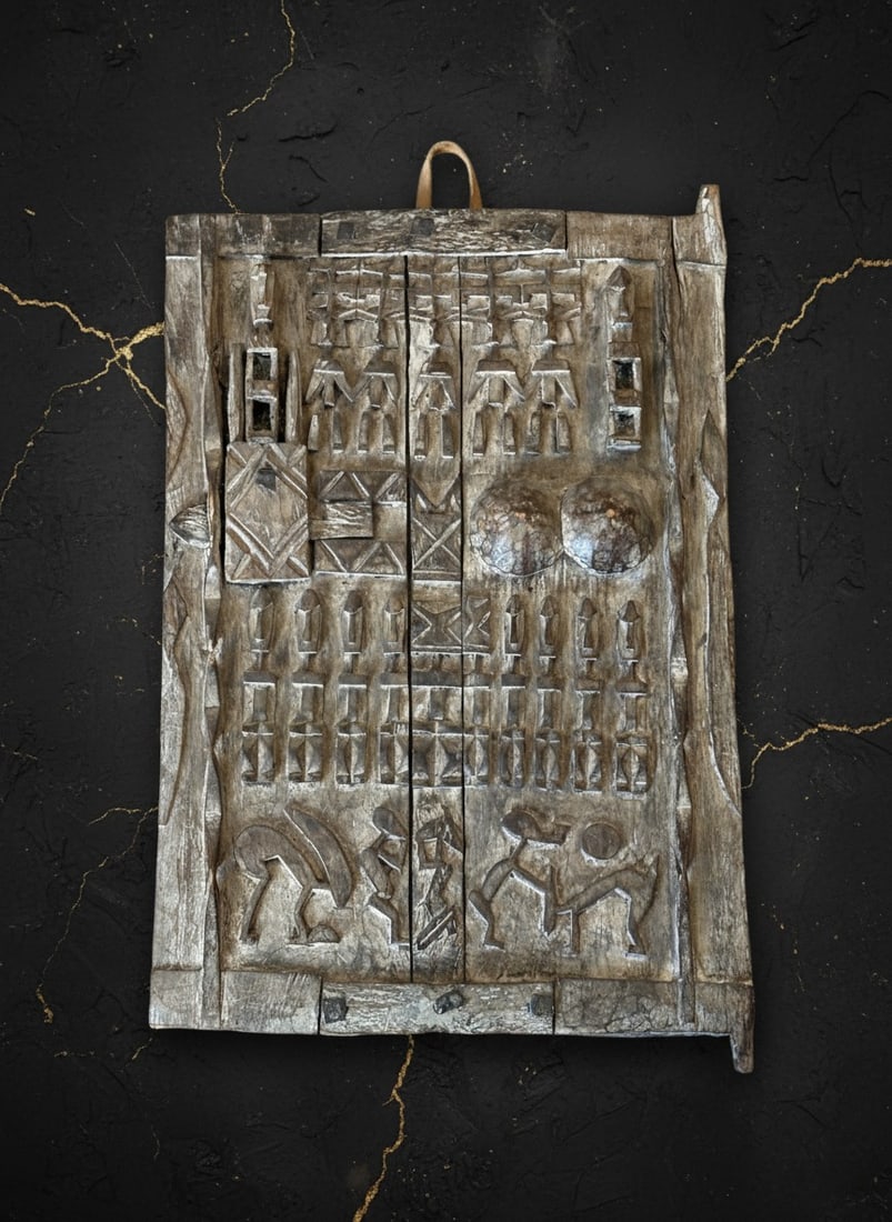 Antique Hand-Carved Dogon Wood Door 16x25 West African Tribal Wall Art - 2