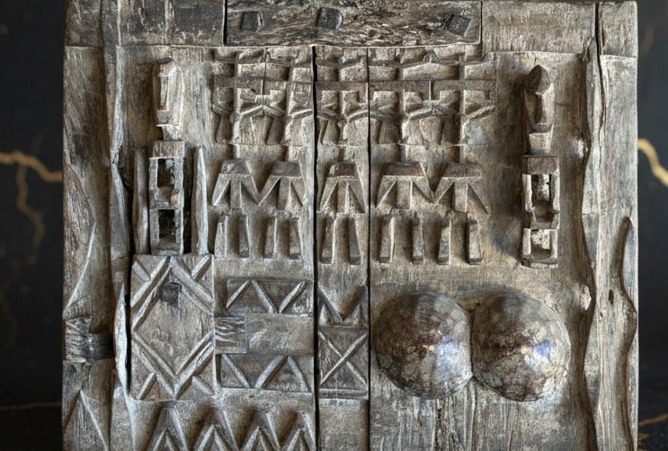 Antique Hand-Carved Dogon Wood Door 16x25 West African Tribal Wall Art - 5