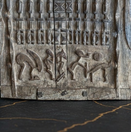 Antique Hand-Carved Dogon Wood Door 16x25 West African Tribal Wall Art - 6