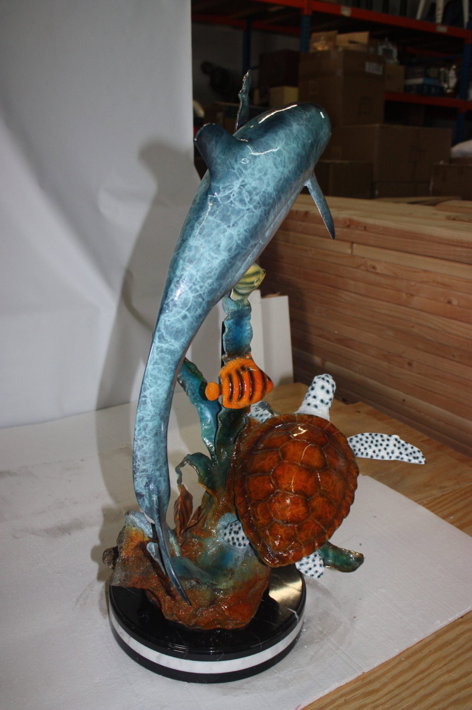 Dolphin with two fish and one turtle Statue - 32"H. - 10