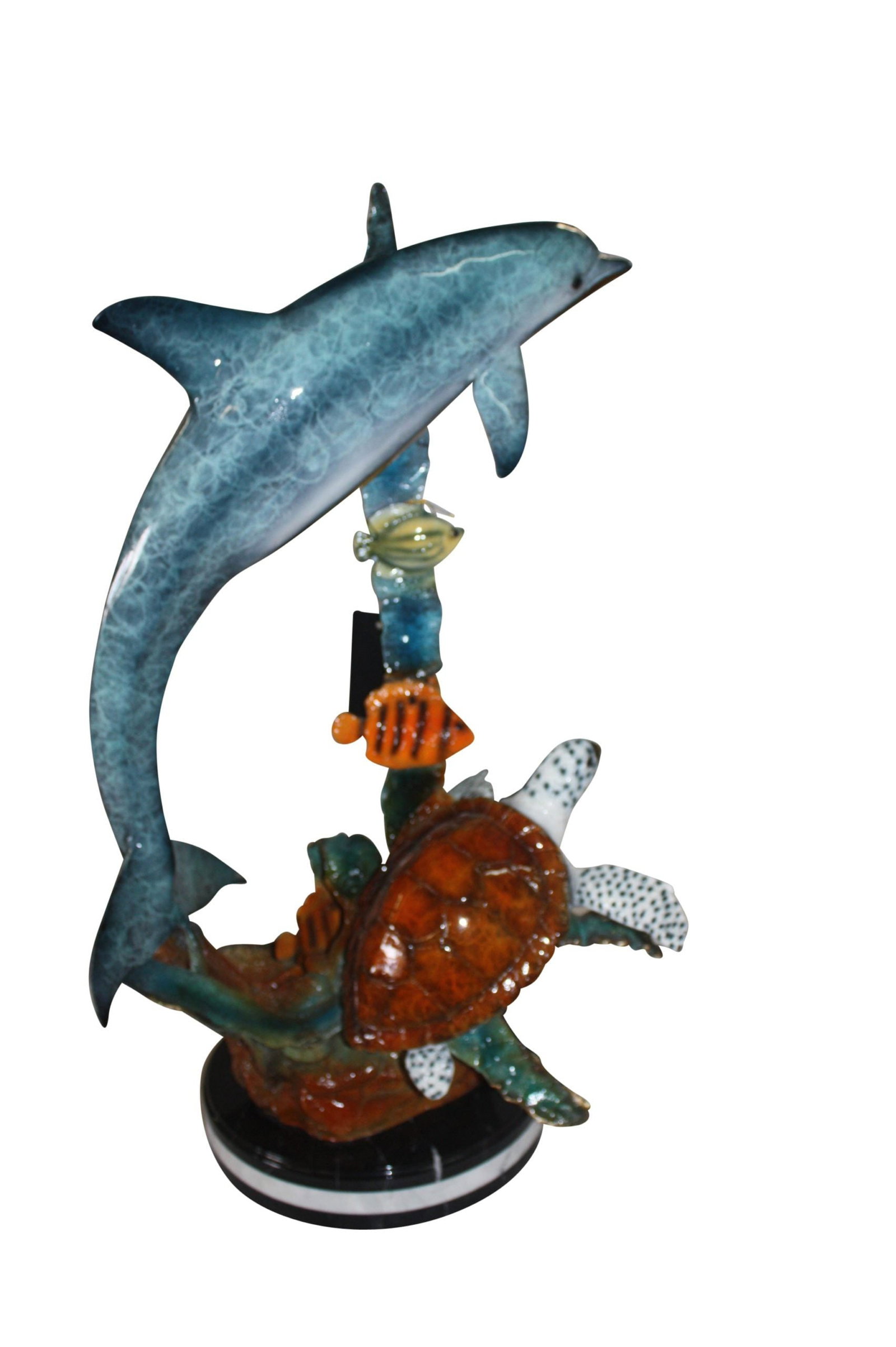 Dolphin with two fish and one turtle Statue - 32"H. (1 of 11)