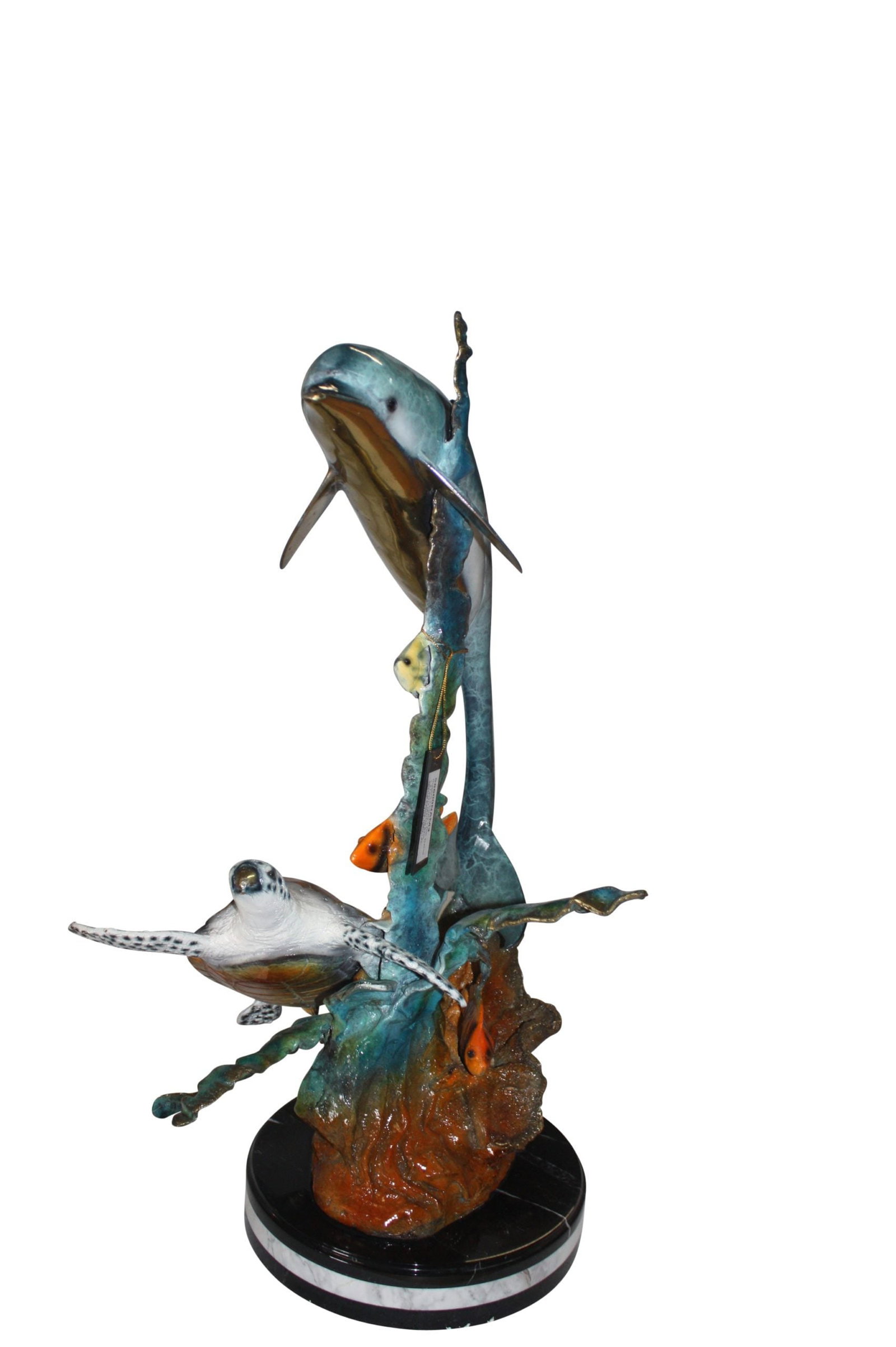 Dolphin with two fish and one turtle Statue - 32"H. - 2