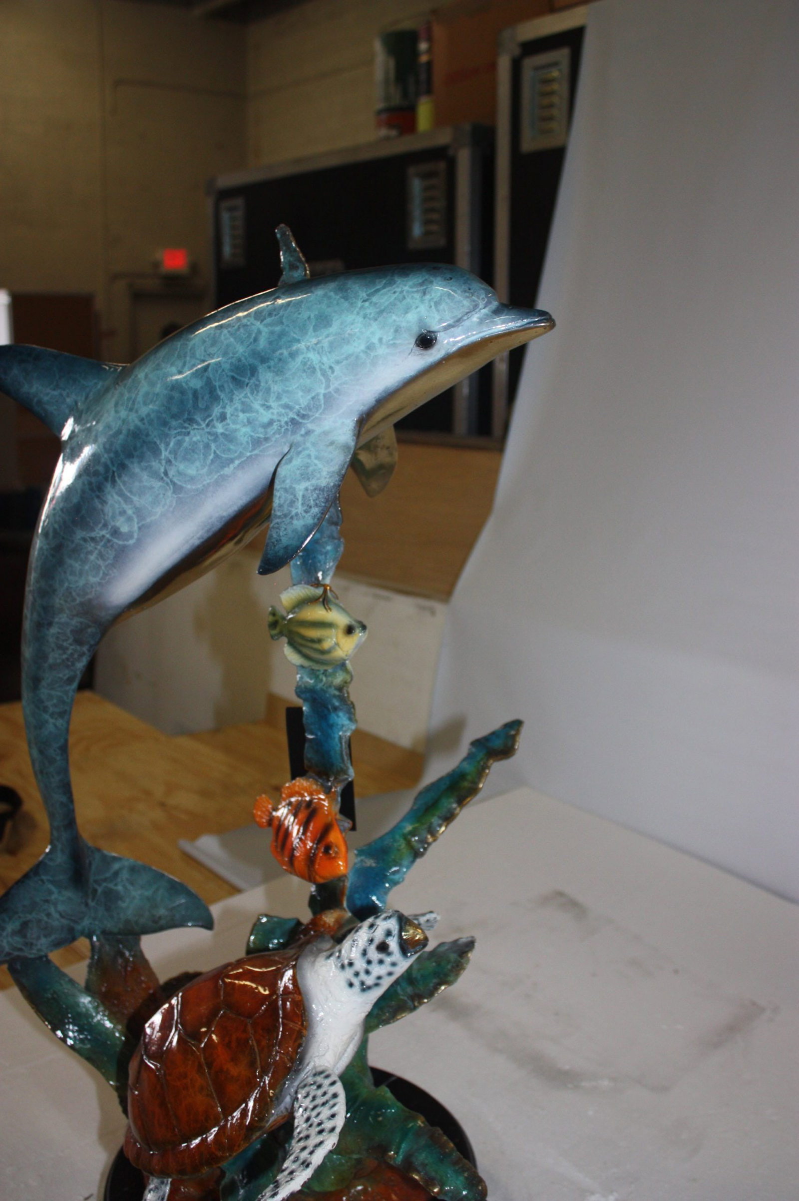Dolphin with two fish and one turtle Statue - 32"H. - 4