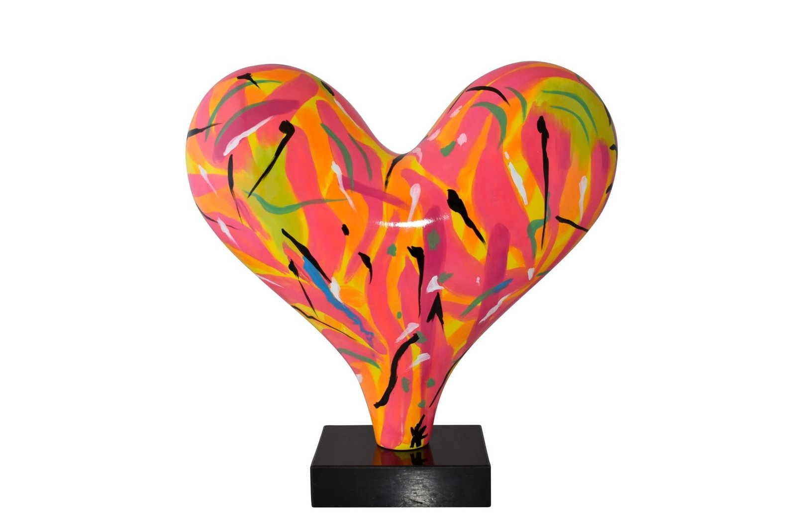 Eclectic Multicolor Heart 3D Statue on Black Base Size: 24" x 12" x 25"H: Title:Eclectic Multicolor Heart 3D Statue on Black Base Size: 24" x 12" x 25"H Description:There are many elements in this piece that make it an ideal addition to a room, office, or home. The color