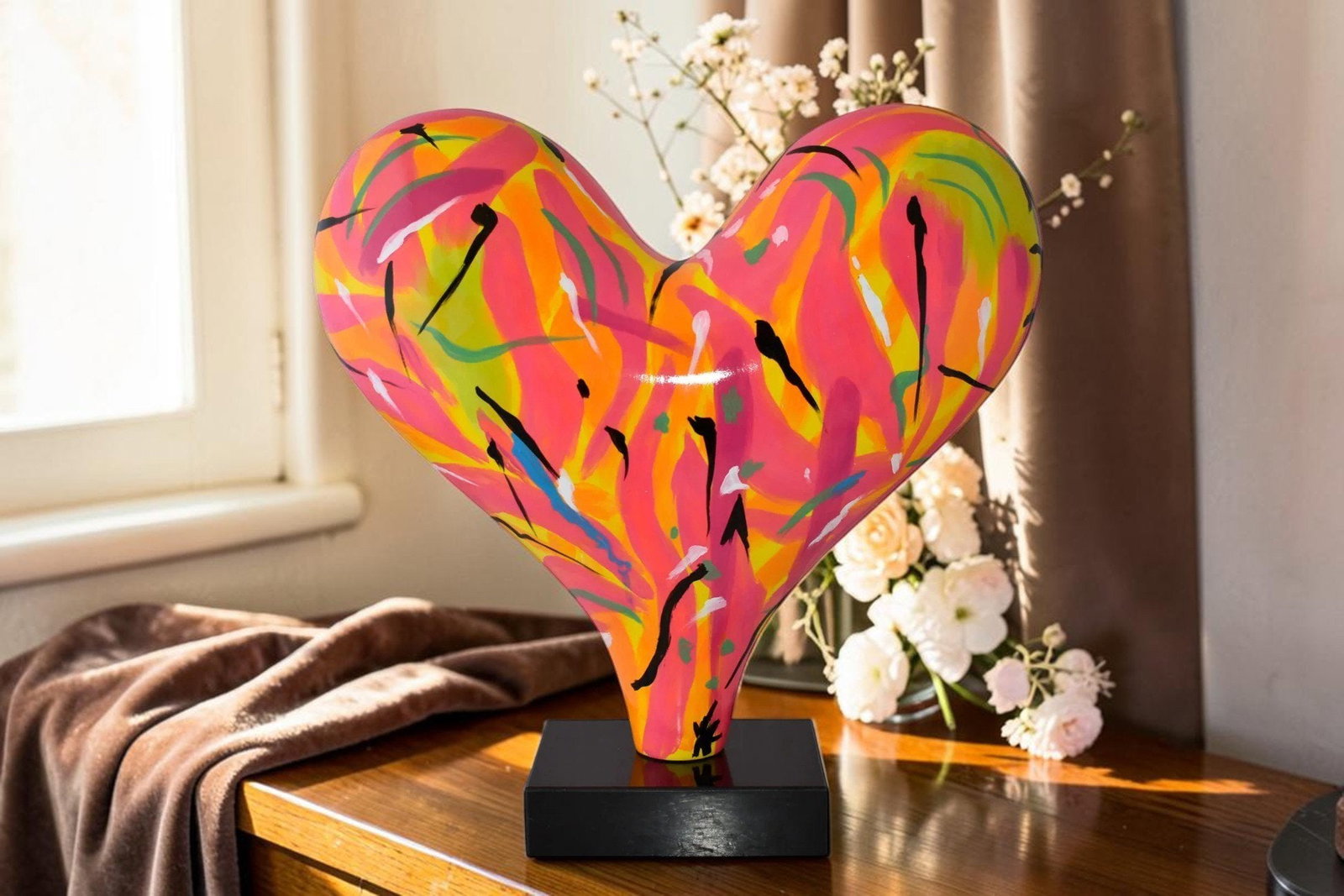 Eclectic Multicolor Heart 3D Statue on Black Base Size: 24" x 12" x 25"H - 2