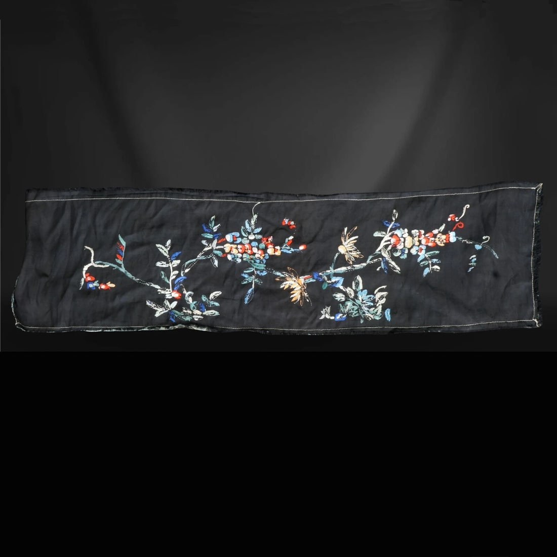 Chinese Black Silk Embroidered Panel c 1900 - 2