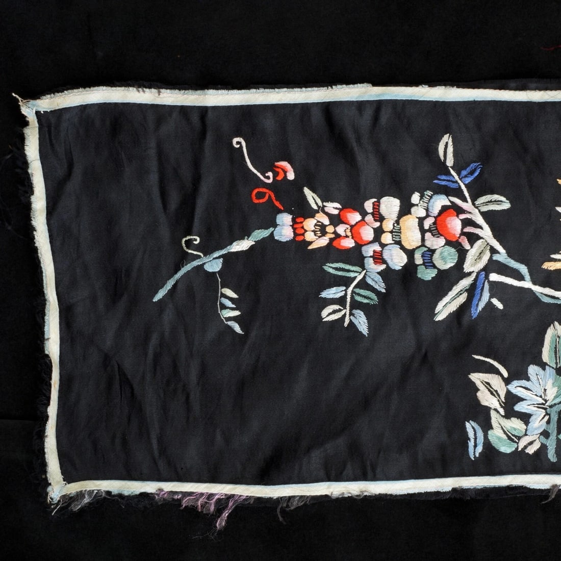 Chinese Black Silk Embroidered Panel c 1900 - 4