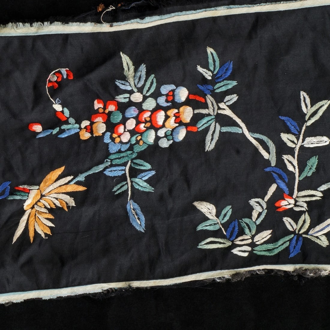 Chinese Black Silk Embroidered Panel c 1900 - 5