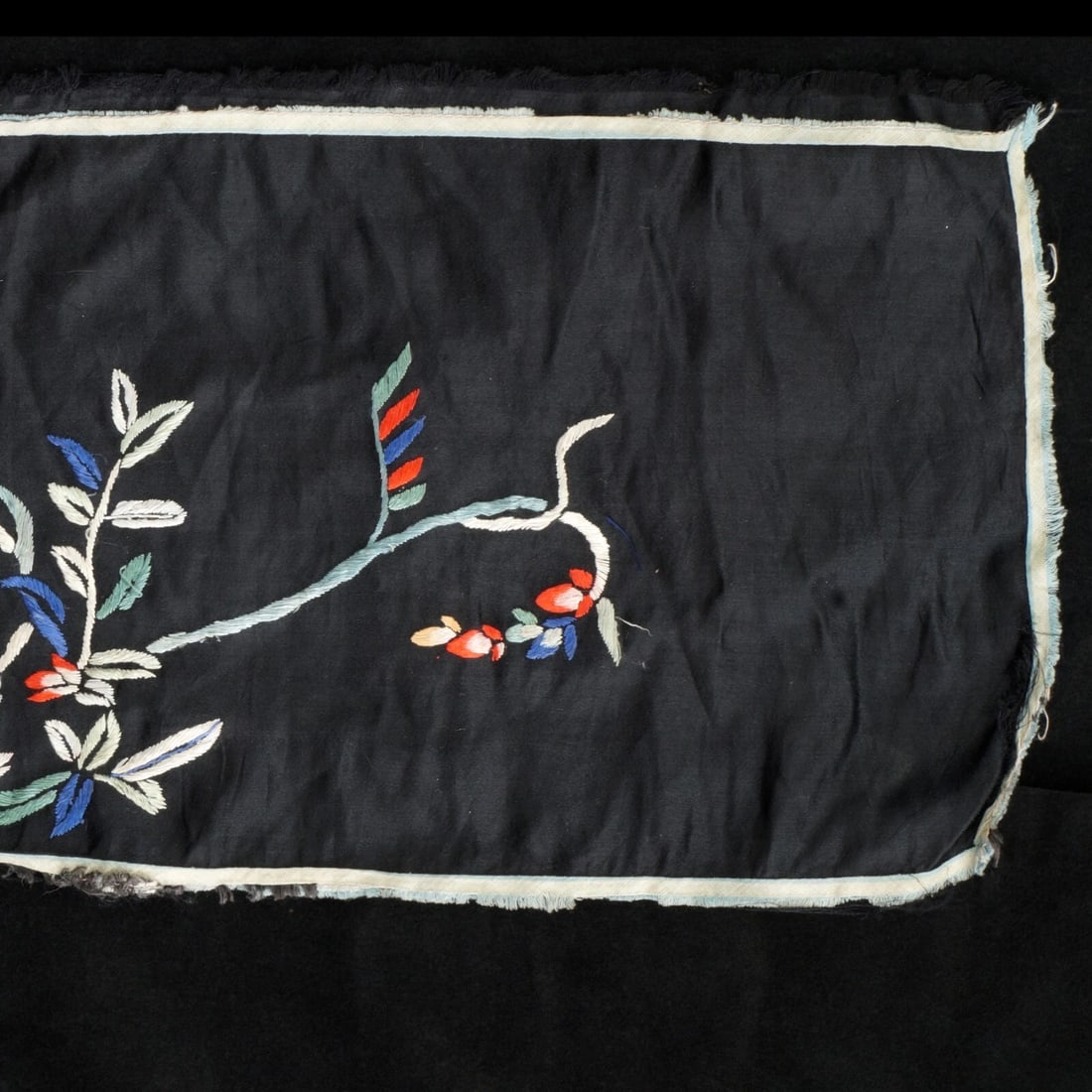 Chinese Black Silk Embroidered Panel c 1900 - 6