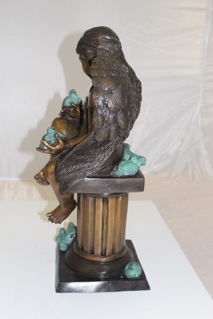 Angel sitting on Column Bronze Statue - Size: 10"L x 9"W x 22"H. - 11