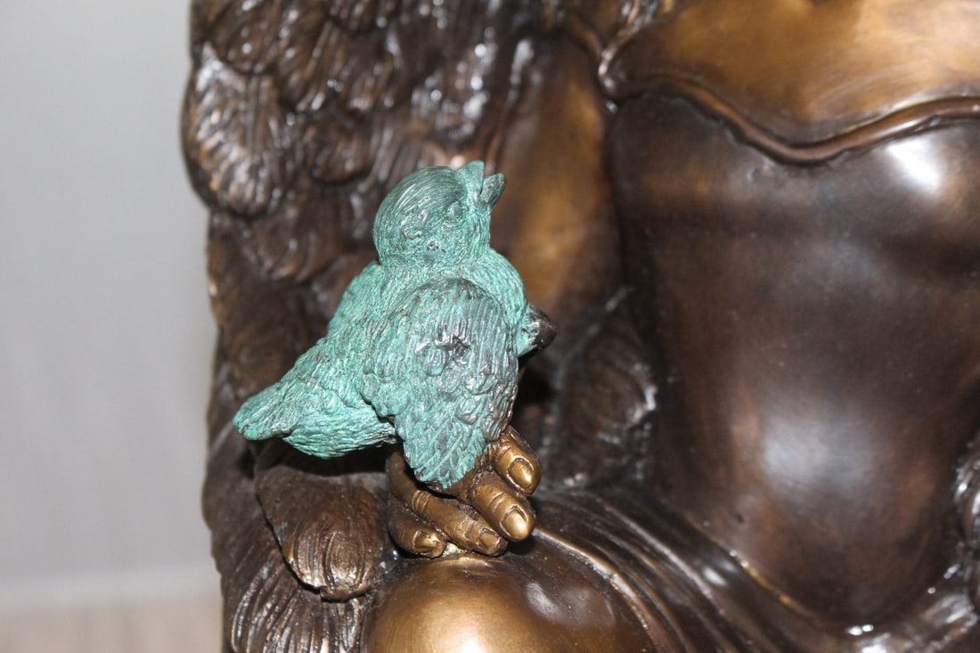 Angel sitting on Column Bronze Statue - Size: 10"L x 9"W x 22"H. - 14