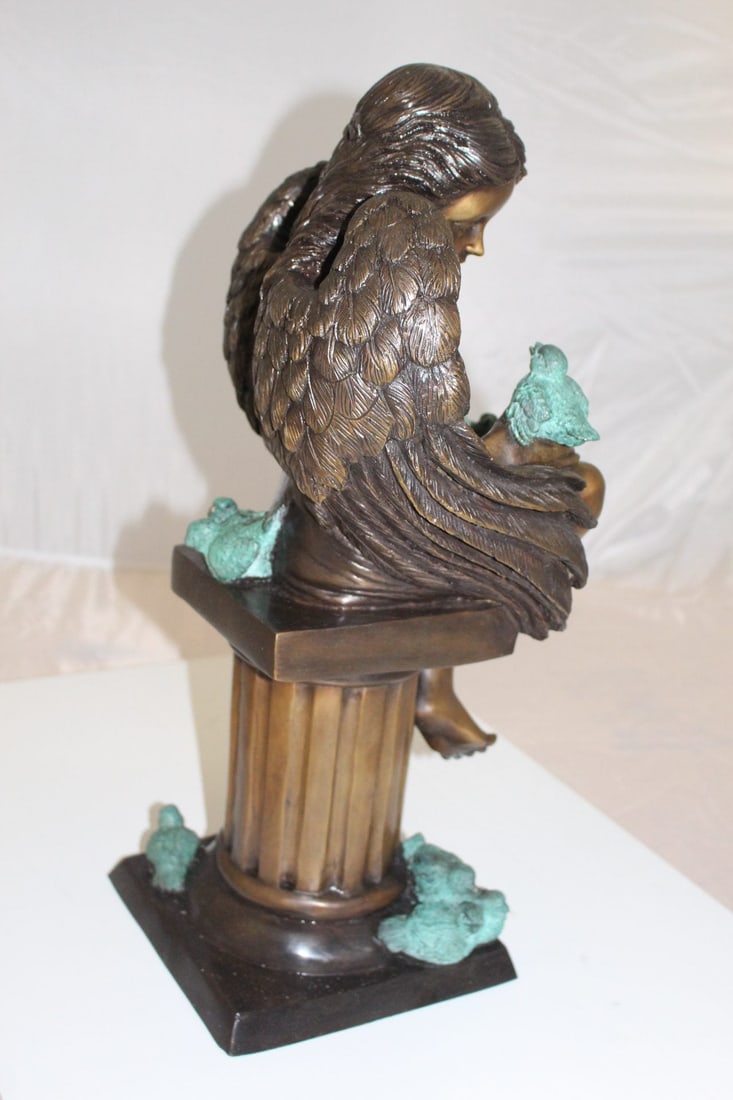 Angel sitting on Column Bronze Statue - Size: 10"L x 9"W x 22"H. - 7