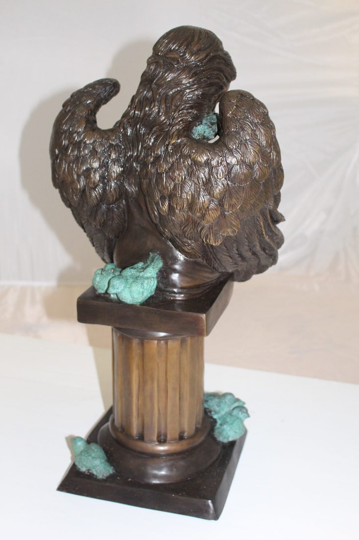 Angel sitting on Column Bronze Statue - Size: 10"L x 9"W x 22"H. - 8