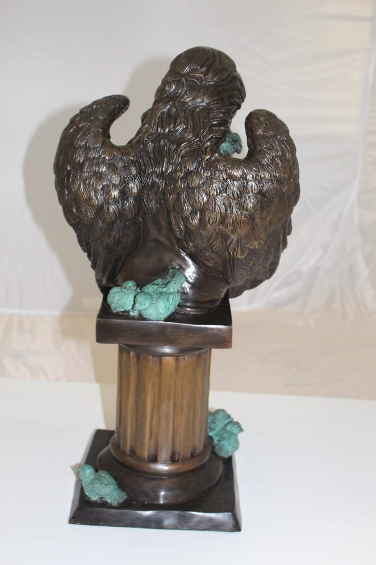 Angel sitting on Column Bronze Statue - Size: 10"L x 9"W x 22"H. - 9