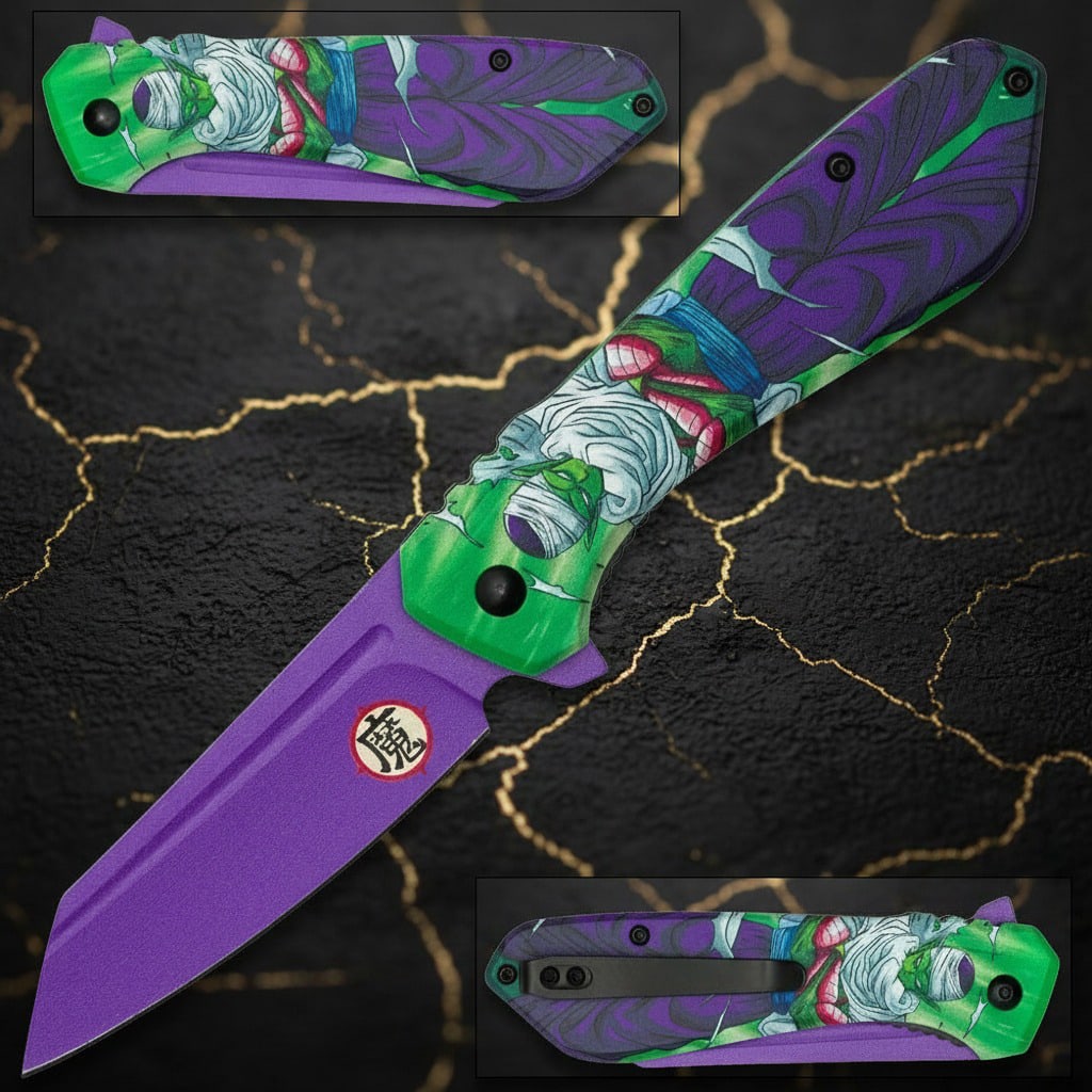 Piccolo Anime Graphic Folding Tanto Knife Green Warrior Pocket Blade (1 of 5)
