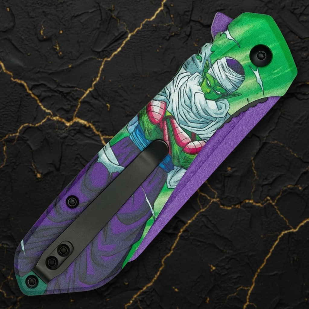 Piccolo Anime Graphic Folding Tanto Knife Green Warrior Pocket Blade - 5