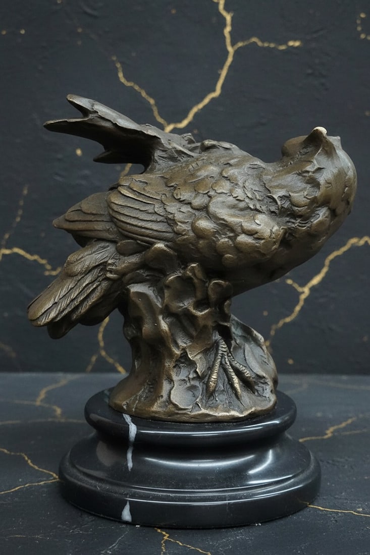 Abstract Bronze Owl Figurine Handcrafted Metal Bird Statue Fine Art Decor - 2