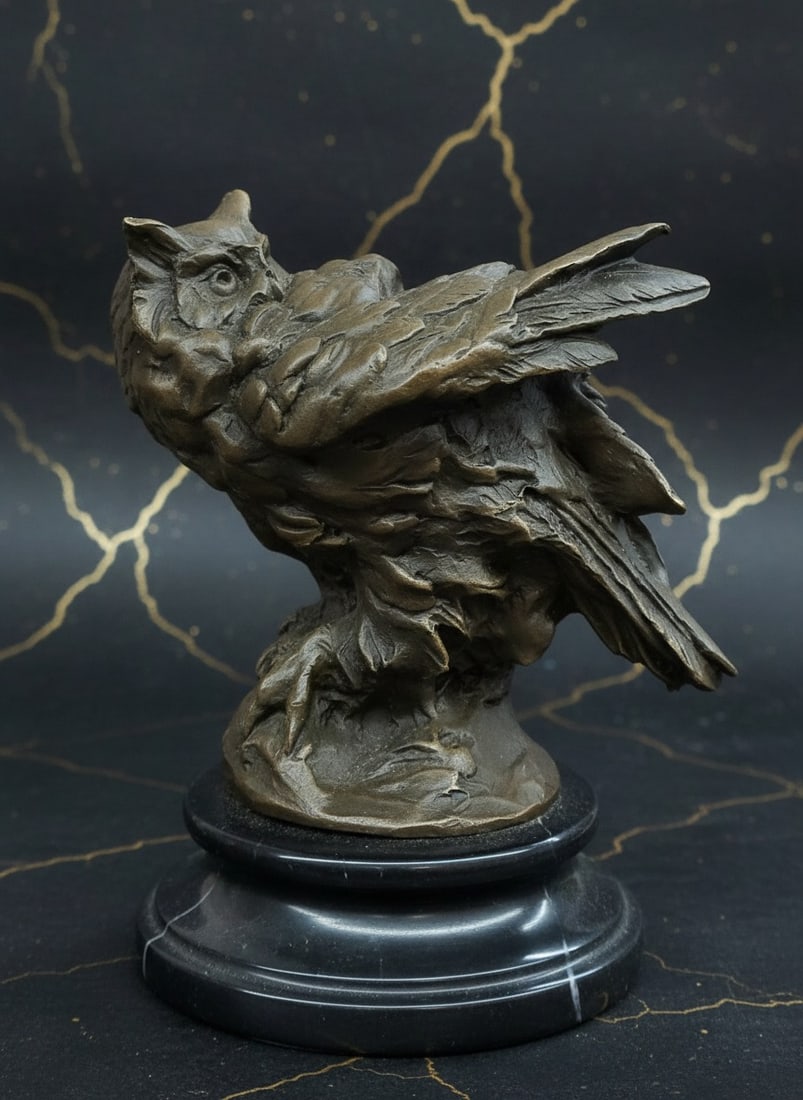 Abstract Bronze Owl Figurine Handcrafted Metal Bird Statue Fine Art Decor - 3