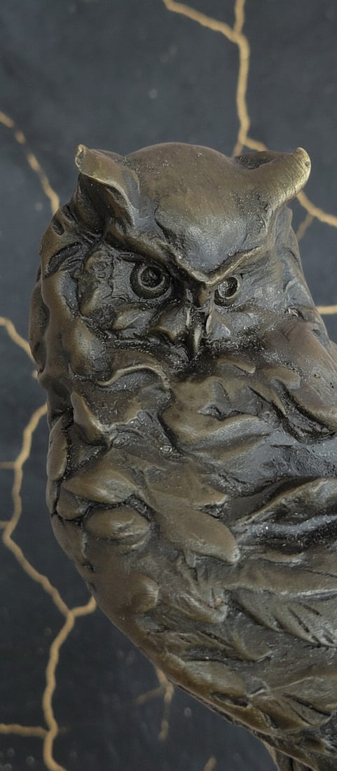 Abstract Bronze Owl Figurine Handcrafted Metal Bird Statue Fine Art Decor - 4