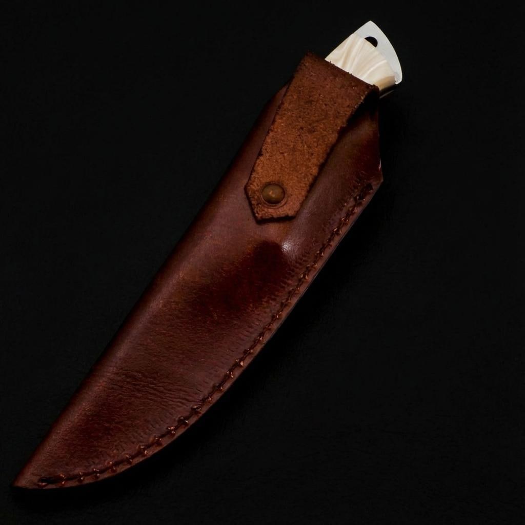 Handmade Damascus Steel Skinner Hunting Knife 9" with Resin and Wood Handle and Sheath - 8