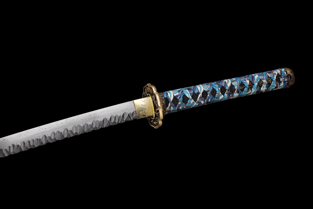 Hand-Forged Damascus Steel Katana Sharp Full Tang Samurai Sword Brass Tsuba - 11