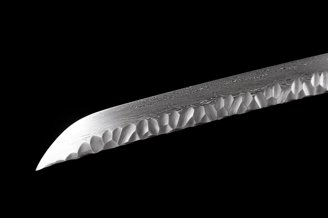 Hand-Forged Damascus Steel Katana Sharp Full Tang Samurai Sword Brass Tsuba - 13