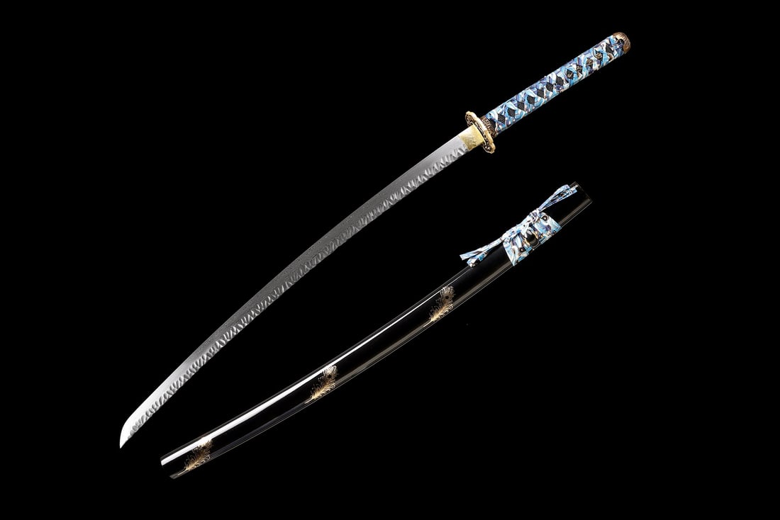 Hand-Forged Damascus Steel Katana Sharp Full Tang Samurai Sword Brass Tsuba - 15