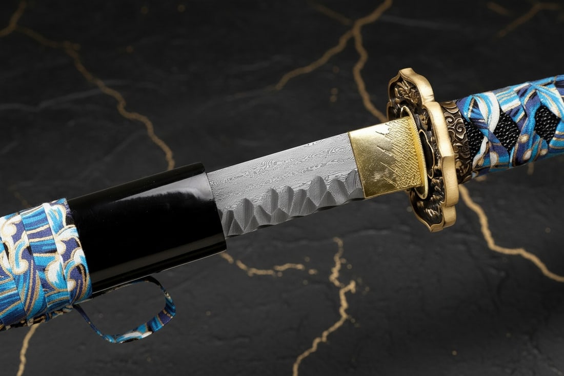 Hand-Forged Damascus Steel Katana Sharp Full Tang Samurai Sword Brass Tsuba - 3