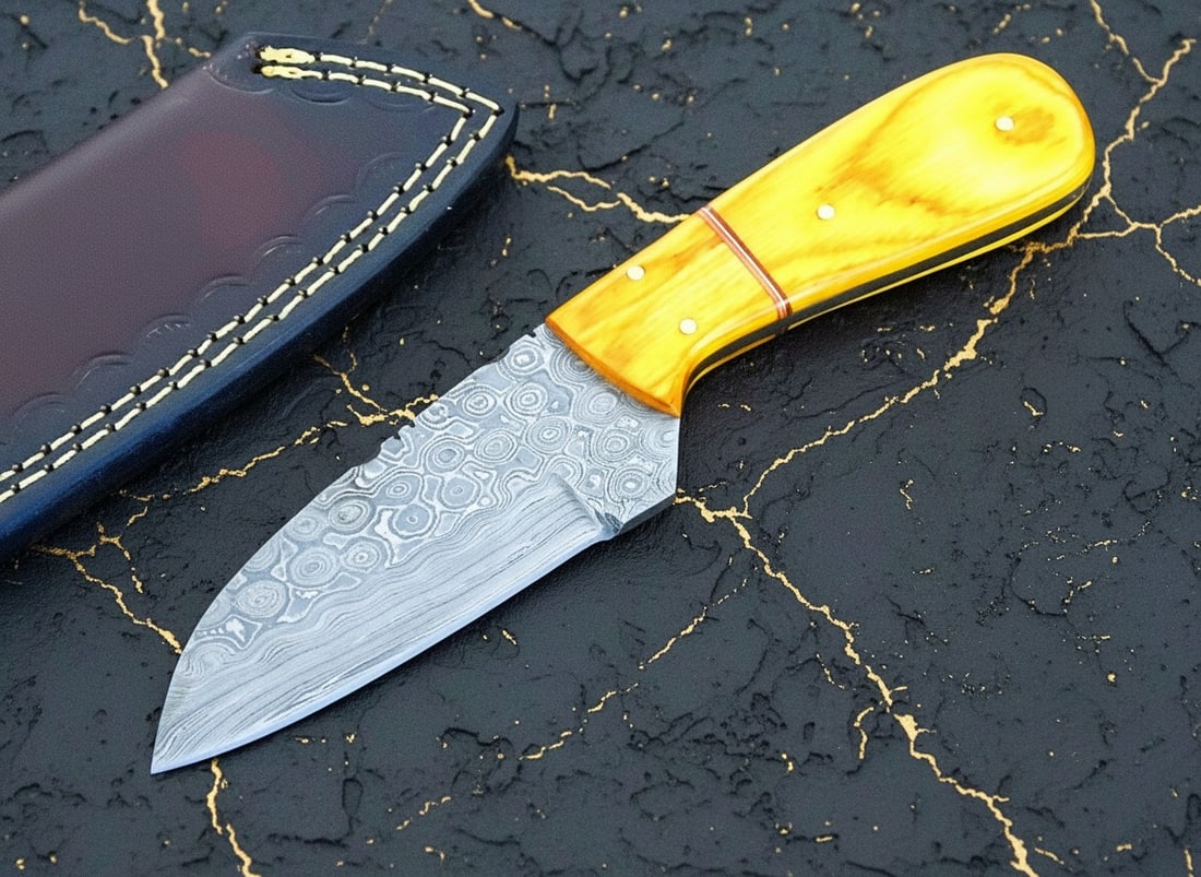 Hand-Forged Damascus Steel 8" Skinner Knife Raindrop Pattern Hunting Tool - 2