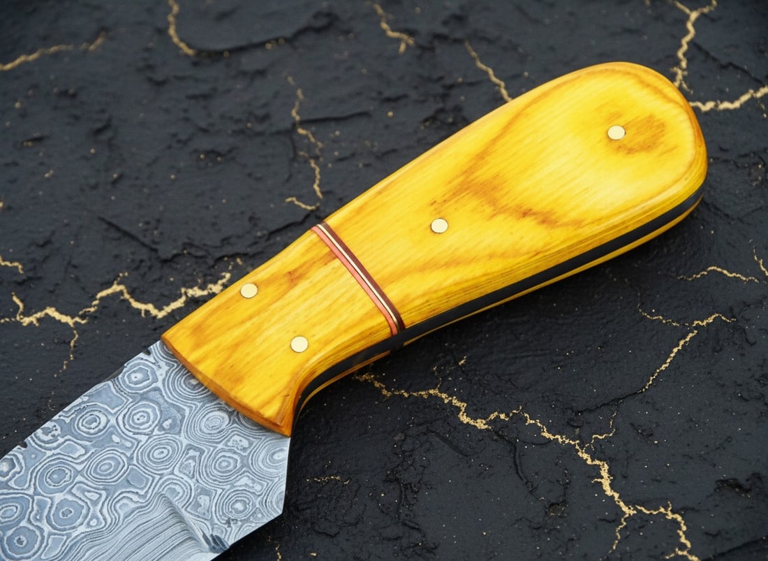 Hand-Forged Damascus Steel 8" Skinner Knife Raindrop Pattern Hunting Tool - 4
