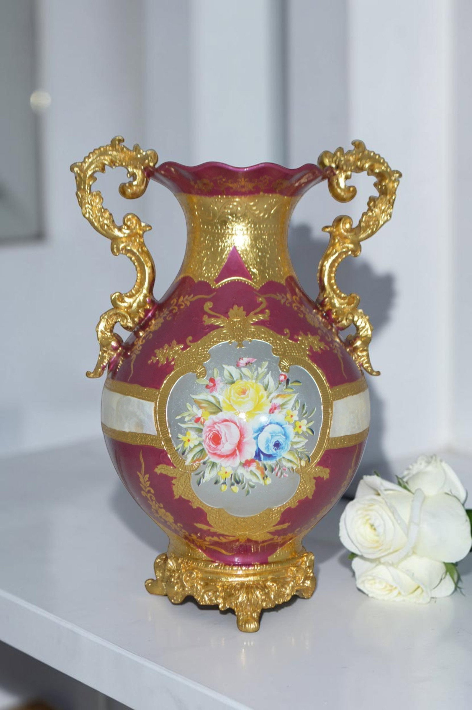 decoration Vase Gold and Pink - Size: 12"L x 9"W x 17"H. - 2