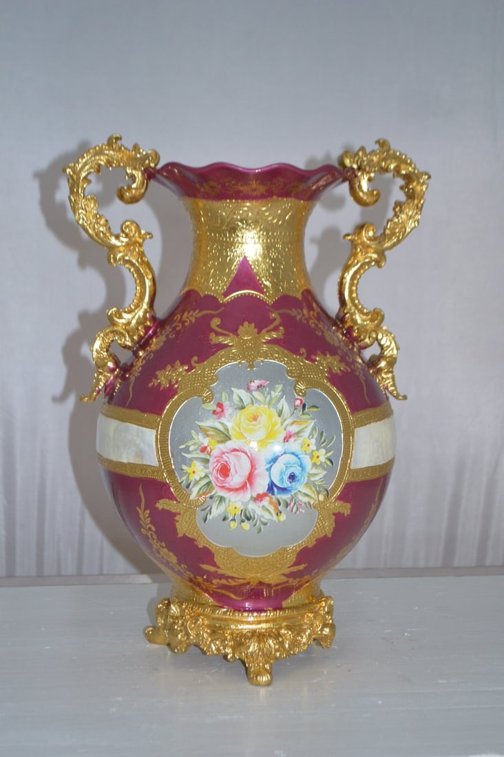 decoration Vase Gold and Pink - Size: 12"L x 9"W x 17"H. - 3