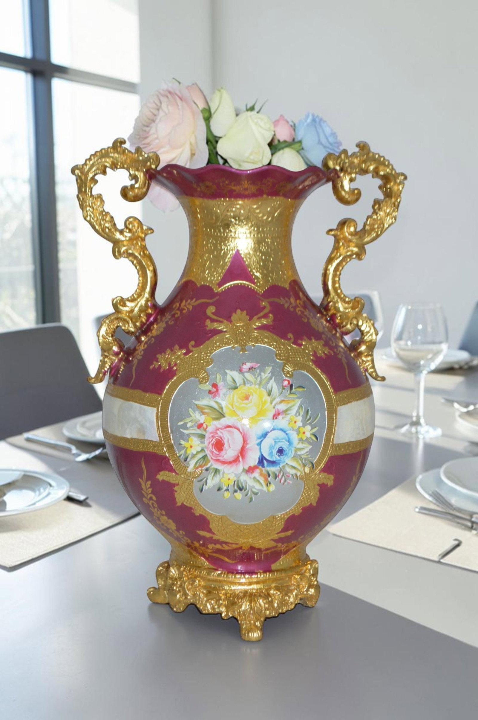 decoration Vase Gold and Pink - Size: 12"L x 9"W x 17"H. - 4