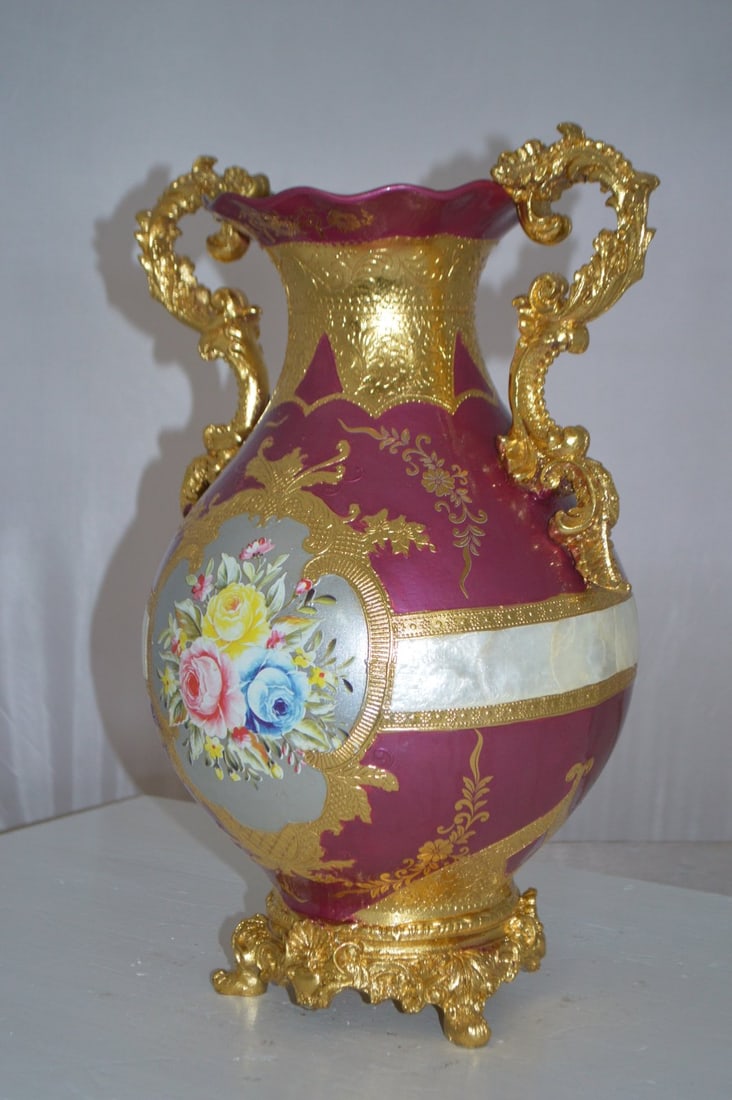 decoration Vase Gold and Pink - Size: 12"L x 9"W x 17"H. - 6