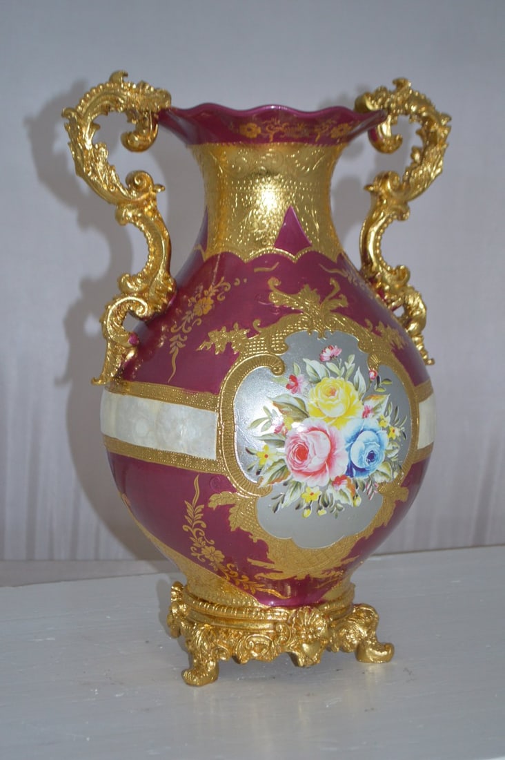 decoration Vase Gold and Pink - Size: 12"L x 9"W x 17"H. - 7