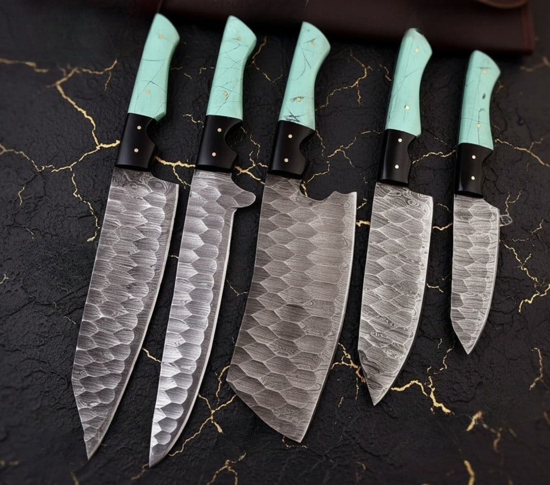5 Piece Custom Damascus Steel Chef Knife Set Handmade Kitchen Cutlery (1 of 3)