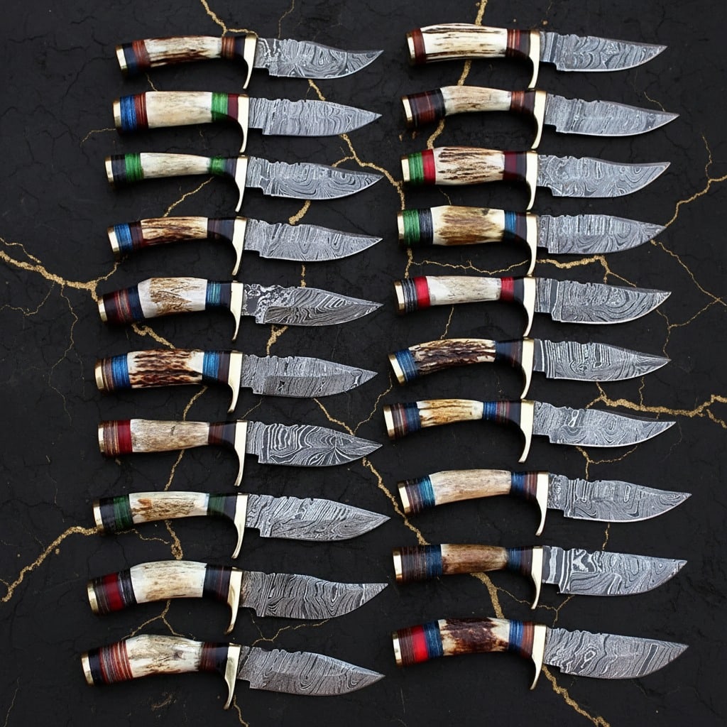 20pc Damascus Steel Stag Horn Handle Hunting Knife Set Handcrafted 6" Blades (1 of 5)