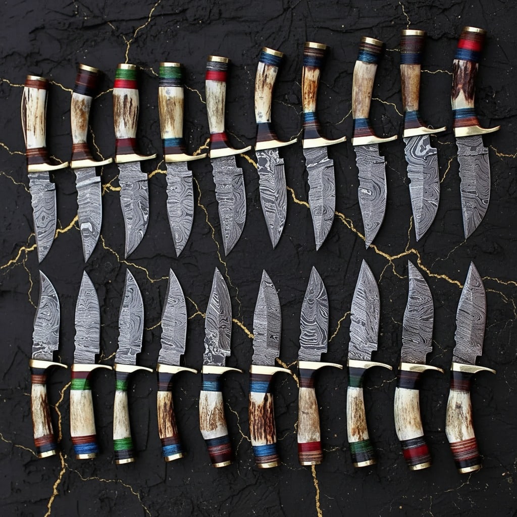 20pc Damascus Steel Stag Horn Handle Hunting Knife Set Handcrafted 6" Blades - 2