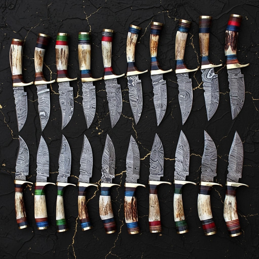 20pc Damascus Steel Stag Horn Handle Hunting Knife Set Handcrafted 6" Blades - 5