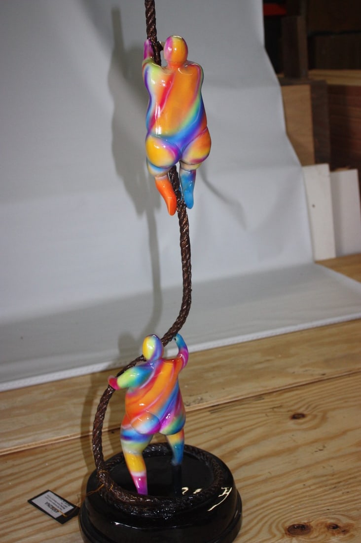 Two Fat Ladies Made of Bronze Climbing on Rope - 12