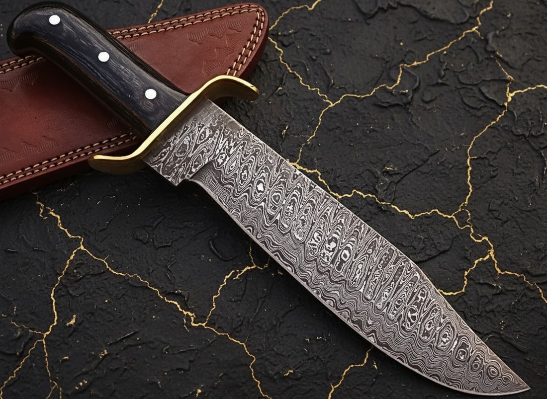 Hand-Forged Damascus Steel Bowie Knife Custom Traditional Fixed Blade - 3