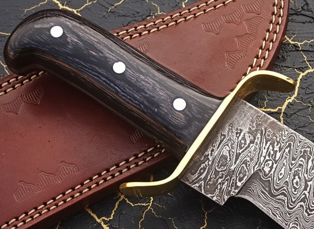 Hand-Forged Damascus Steel Bowie Knife Custom Traditional Fixed Blade - 4