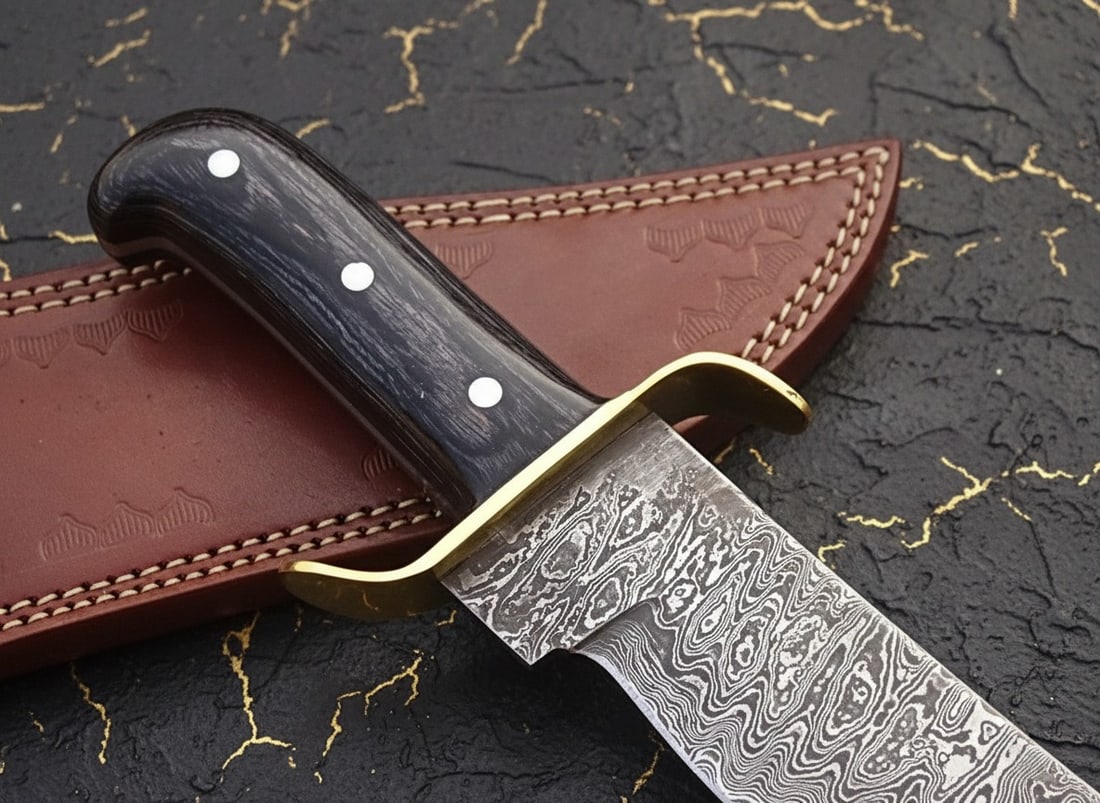 Hand-Forged Damascus Steel Bowie Knife Custom Traditional Fixed Blade - 6