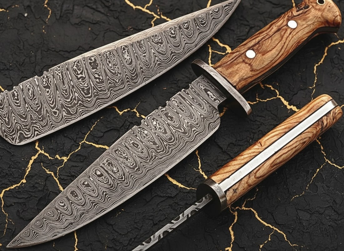 Handcrafted Damascus Steel Hunting Knife Olive Wood Handle Traditional Tool: Title:Handcrafted Damascus Steel Hunting Knife Olive Wood Handle Traditional Tool Description:This limited edition hunting knife is a custom-made piece featuring Damascus steel construction and an oli