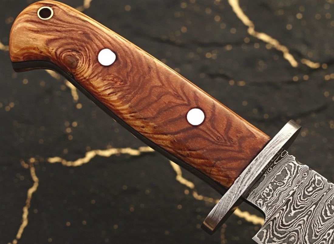 Handcrafted Damascus Steel Hunting Knife Olive Wood Handle Traditional Tool - 2
