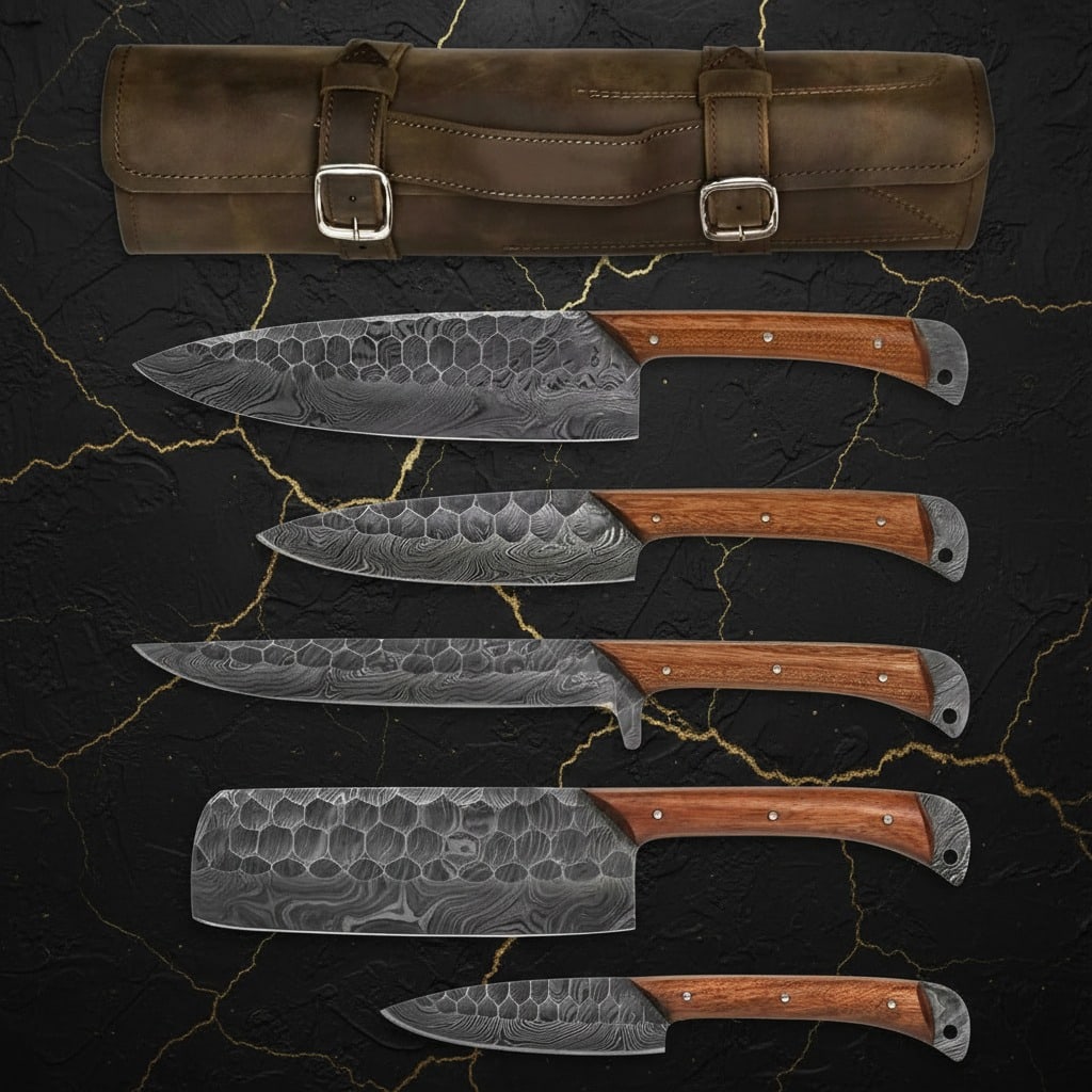 Hand-Forged Damascus Steel Kitchen Knife Set Custom Chef Cutlery 3pc - 3